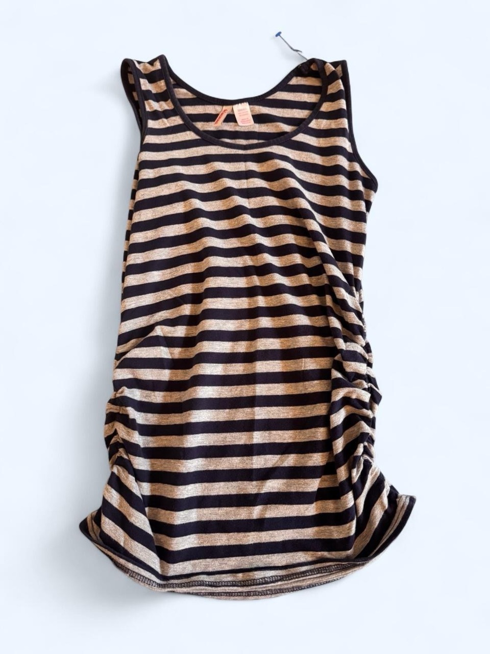 Oh! Mamma Black and Tan Striped Ruched Tank